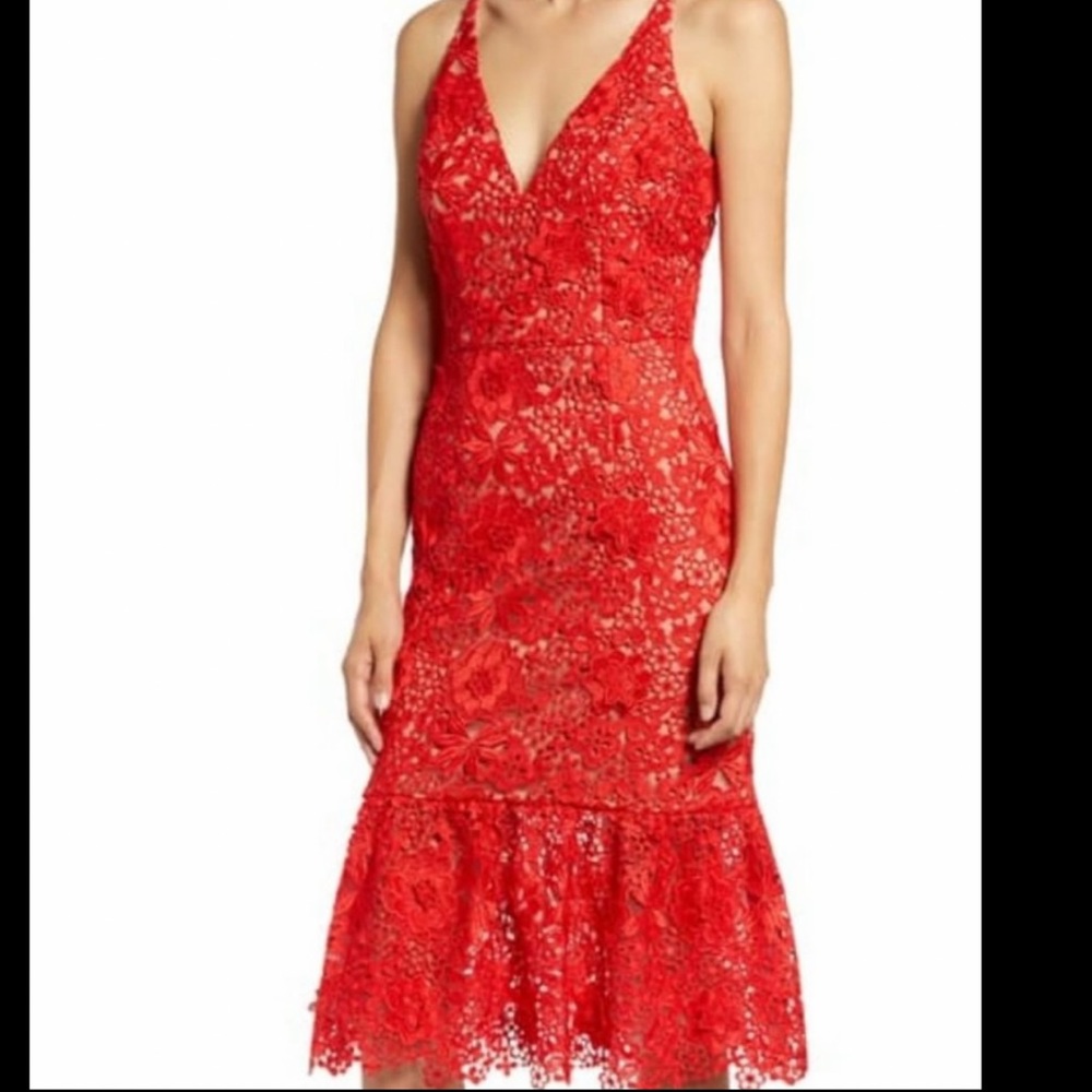 Dress the Population Red Lace Astrid Dress Size Large